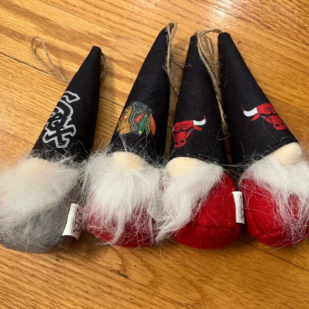 Chicago blackhawks, sox, bulls gnome christmas ornaments